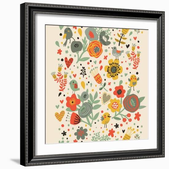 Gentle Floral Pattern in Bright Colors-smilewithjul-Framed Art Print