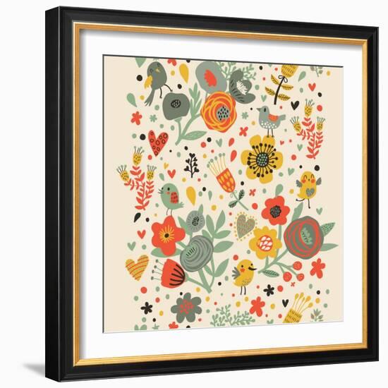 Gentle Floral Pattern in Bright Colors-smilewithjul-Framed Art Print