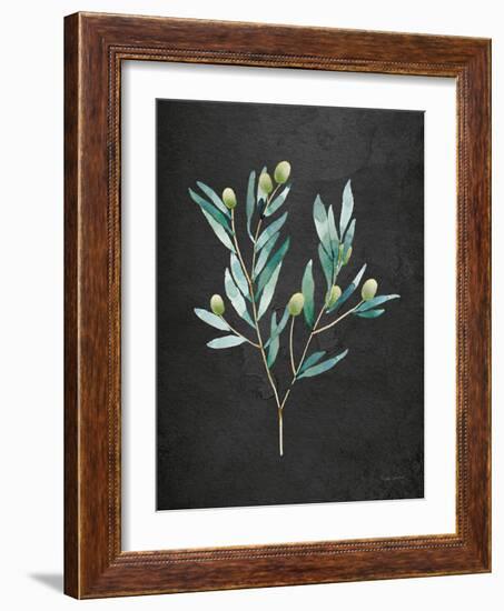 Gentle Olive Branch on Black-Mercedes Lopez Charro-Framed Art Print