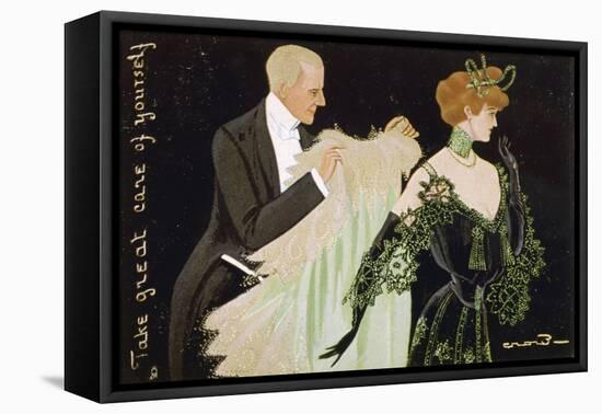 Gentleman Helps a Lady with Her Shawl-Evans-Framed Premier Image Canvas