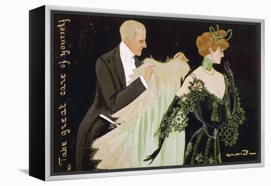 Gentleman Helps a Lady with Her Shawl-Evans-Framed Premier Image Canvas