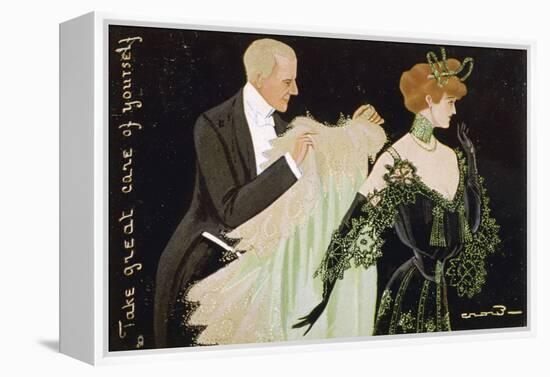 Gentleman Helps a Lady with Her Shawl-Evans-Framed Premier Image Canvas