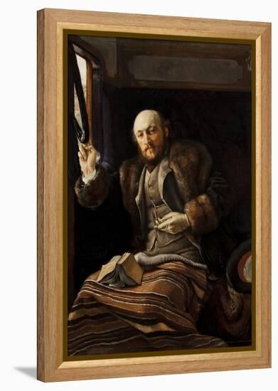 Gentleman in a Railway Carriage, 1870-80 (Oil on Panel)-James Jacques Joseph Tissot-Framed Premier Image Canvas