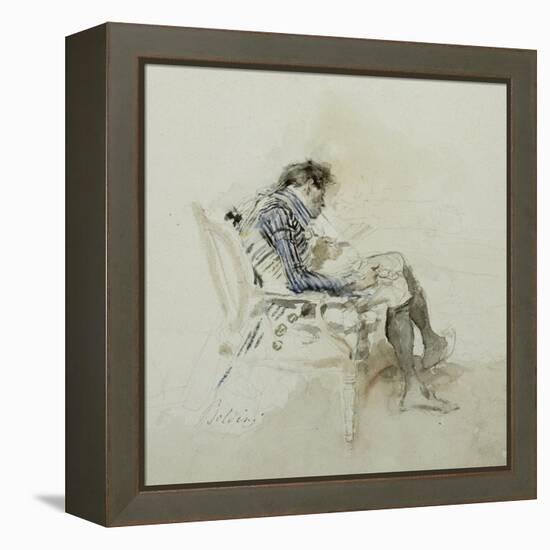 Gentleman Seated in an Armchair Reading a Book and Smoking a Pipe-Giovanni Boldini-Framed Premier Image Canvas