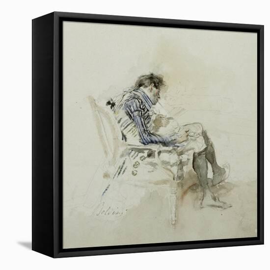 Gentleman Seated in an Armchair Reading a Book and Smoking a Pipe-Giovanni Boldini-Framed Premier Image Canvas