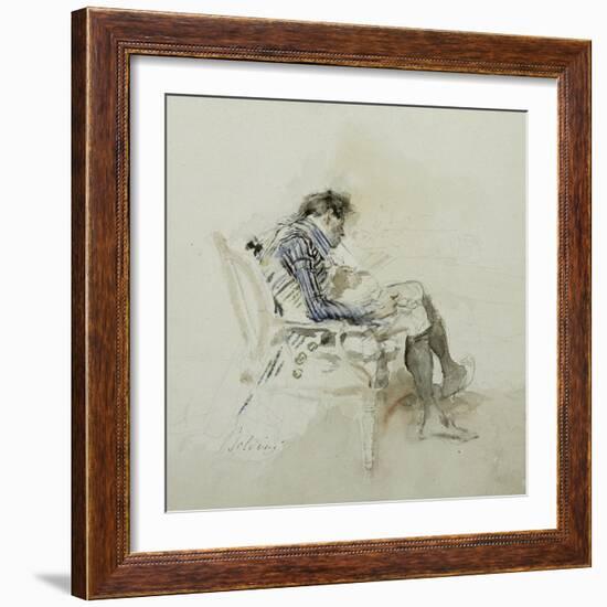 Gentleman Seated in an Armchair Reading a Book and Smoking a Pipe-Giovanni Boldini-Framed Giclee Print