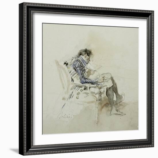 Gentleman Seated in an Armchair Reading a Book and Smoking a Pipe-Giovanni Boldini-Framed Giclee Print