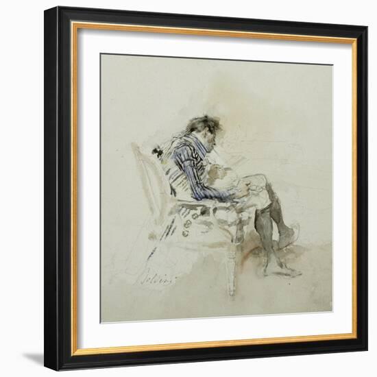 Gentleman Seated in an Armchair Reading a Book and Smoking a Pipe-Giovanni Boldini-Framed Giclee Print