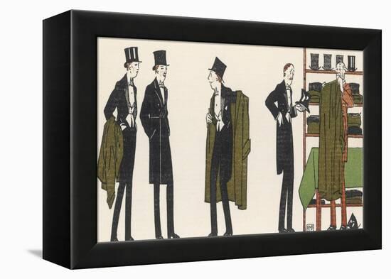 Gentlemen in Evening Dress Queue to Collect Their Overcoats from the Cloakroom-Bernard Boutet De Monvel-Framed Premier Image Canvas