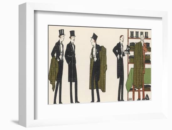 Gentlemen in Evening Dress Queue to Collect Their Overcoats from the Cloakroom-Bernard Boutet De Monvel-Framed Photographic Print