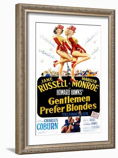 Gentlemen Prefer Blondes, Jane Russell, Marilyn Monroe, 1953-null-Framed Premium Giclee Print