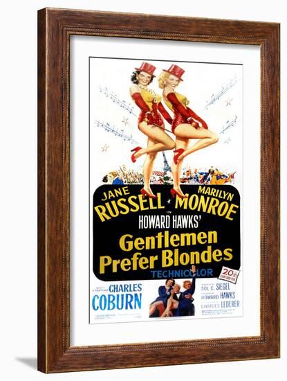 Gentlemen Prefer Blondes, Jane Russell, Marilyn Monroe, 1953-null-Framed Premium Giclee Print