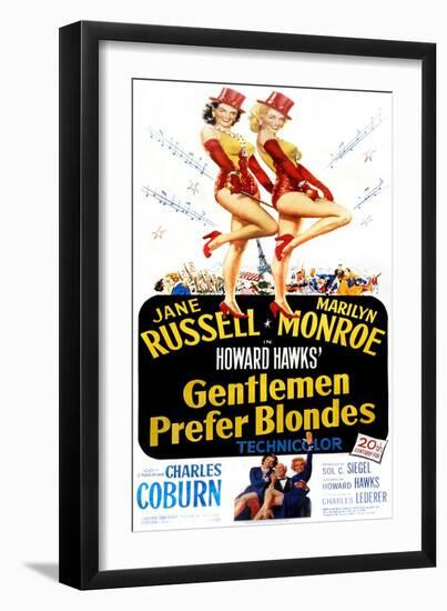 Gentlemen Prefer Blondes, Jane Russell, Marilyn Monroe, 1953--Framed Art Print