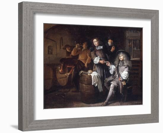 Gentlemen Tasting Wine in a Cellar-Egbert Van Heemskerck-Framed Giclee Print