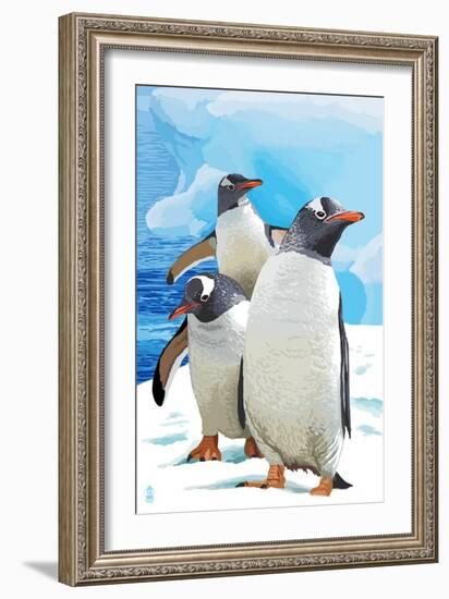 Gentoo Penguins-Lantern Press-Framed Art Print