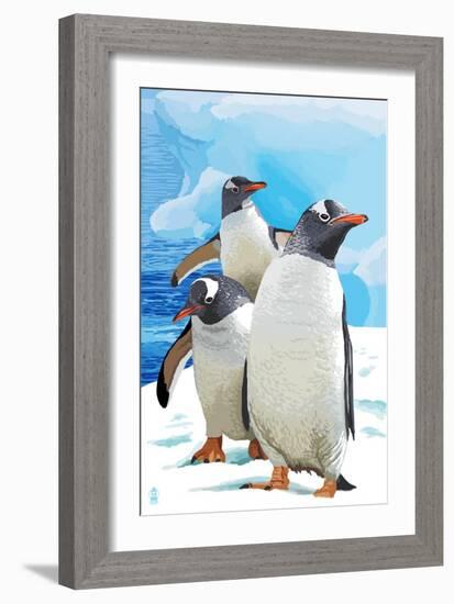 Gentoo Penguins-Lantern Press-Framed Art Print