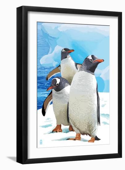 Gentoo Penguins-Lantern Press-Framed Art Print