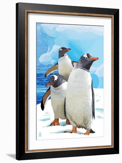 Gentoo Penguins-Lantern Press-Framed Art Print