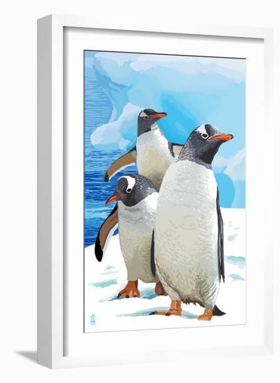 Gentoo Penguins-Lantern Press-Framed Art Print