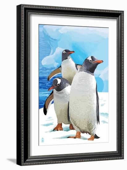 Gentoo Penguins-Lantern Press-Framed Art Print