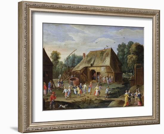 Gentry at a Peasant Dance in a Farmyard-Jan van Kessel-Framed Giclee Print