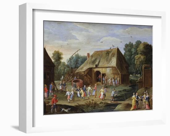 Gentry at a Peasant Dance in a Farmyard-Jan van Kessel-Framed Giclee Print