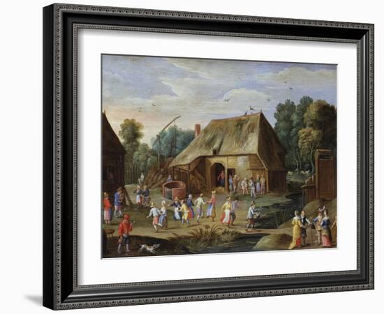 Gentry at a Peasant Dance in a Farmyard-Jan van Kessel-Framed Giclee Print