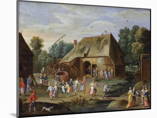 Gentry at a Peasant Dance in a Farmyard-Jan van Kessel the Elder-Mounted Giclee Print