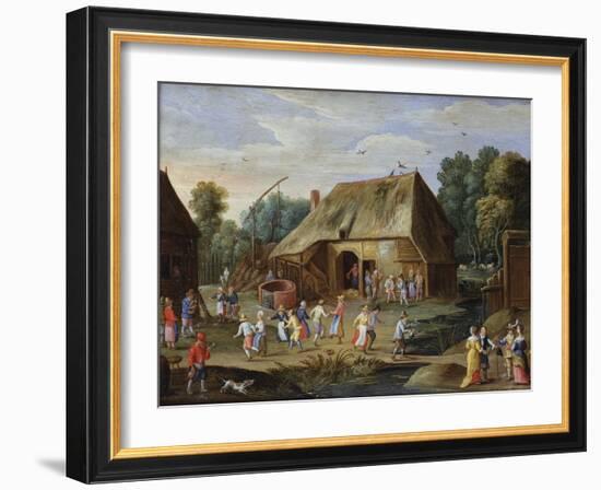 Gentry at a Peasant Dance in a Farmyard-Jan van Kessel the Elder-Framed Giclee Print