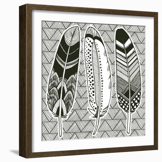 Geo Feathers I Zentangle-Sara Zieve Miller-Framed Art Print