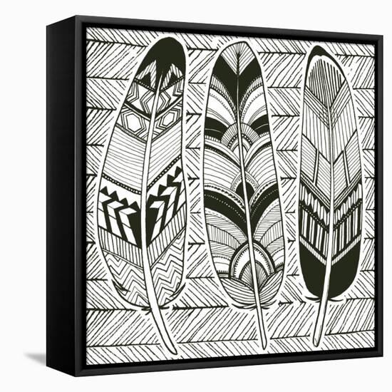 Geo Feathers II Zentangle-Sara Zieve Miller-Framed Stretched Canvas
