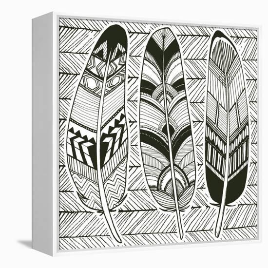 Geo Feathers II Zentangle-Sara Zieve Miller-Framed Stretched Canvas