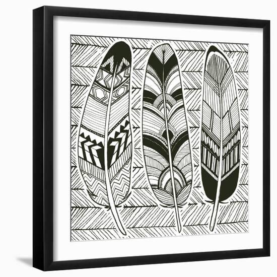 Geo Feathers II Zentangle-Sara Zieve Miller-Framed Art Print