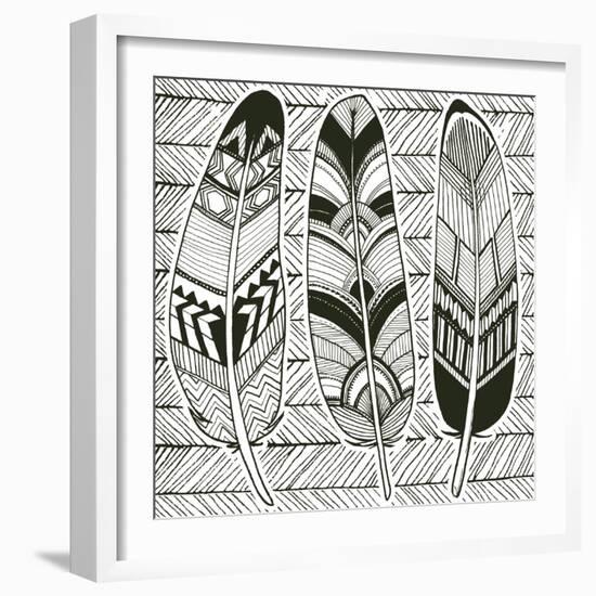 Geo Feathers II Zentangle-Sara Zieve Miller-Framed Art Print