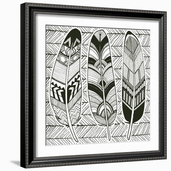 Geo Feathers II Zentangle-Sara Zieve Miller-Framed Art Print