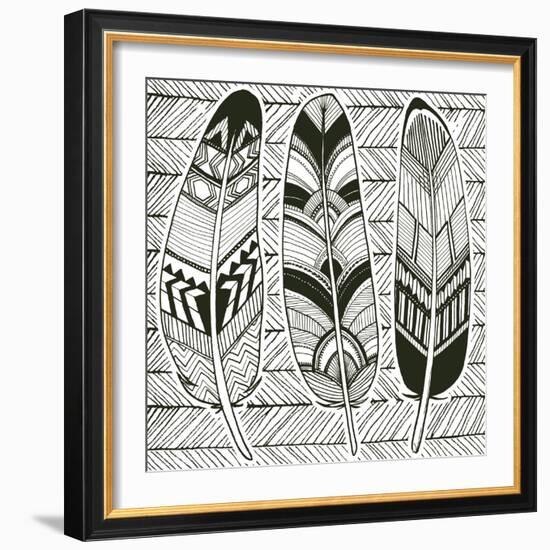 Geo Feathers II Zentangle-Sara Zieve Miller-Framed Art Print