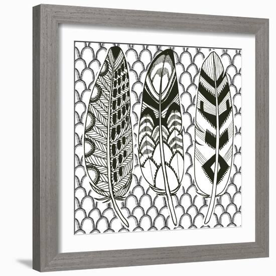 Geo Feathers III Zentangle-Sara Zieve Miller-Framed Art Print