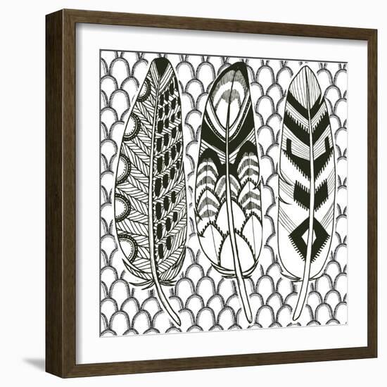 Geo Feathers III Zentangle-Sara Zieve Miller-Framed Art Print