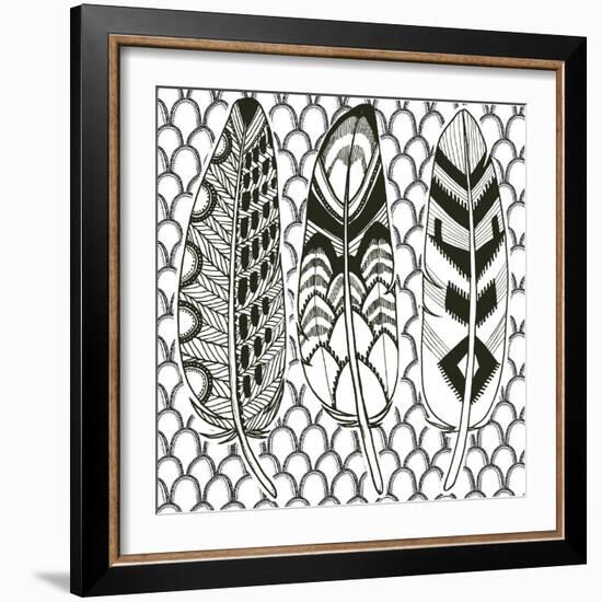 Geo Feathers III Zentangle-Sara Zieve Miller-Framed Art Print