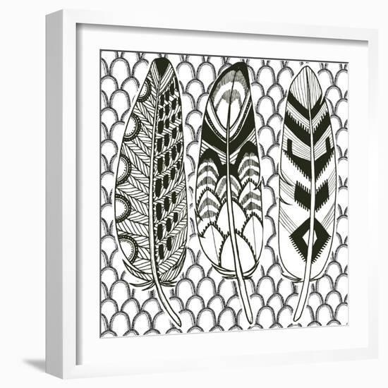 Geo Feathers III Zentangle-Sara Zieve Miller-Framed Art Print