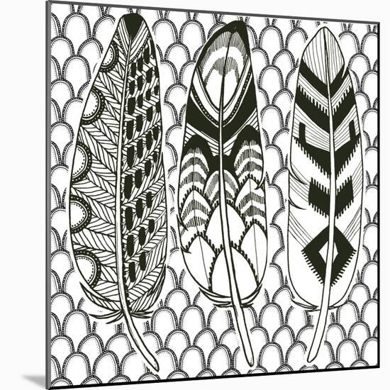 Geo Feathers III Zentangle-Sara Zieve Miller-Mounted Art Print