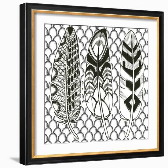 Geo Feathers III Zentangle-Sara Zieve Miller-Framed Art Print