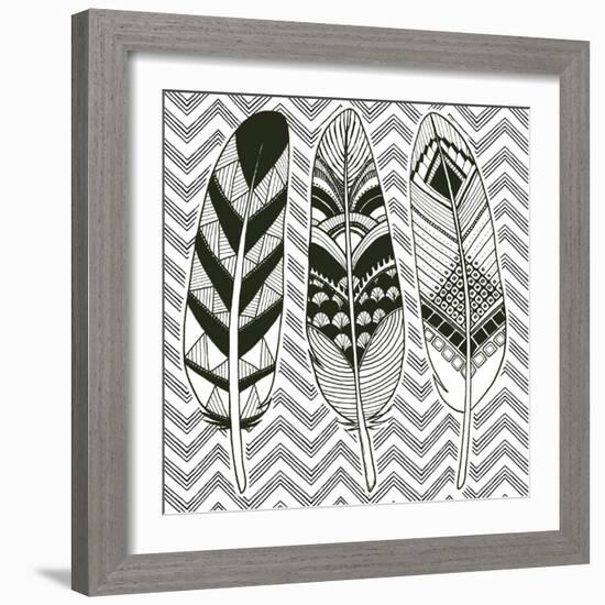 Geo Feathers IV Zentangle-Sara Zieve Miller-Framed Art Print