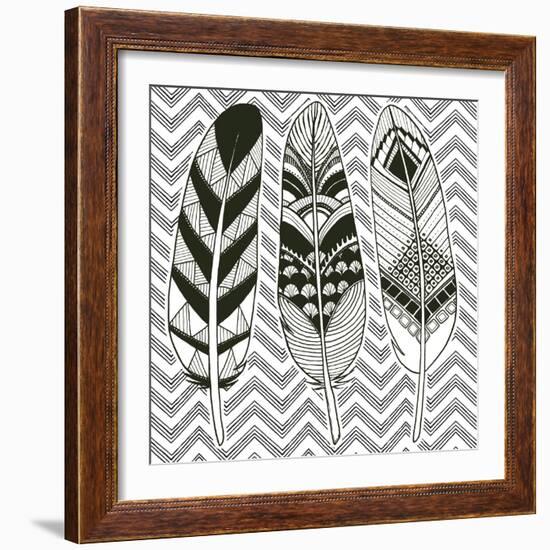 Geo Feathers IV Zentangle-Sara Zieve Miller-Framed Art Print