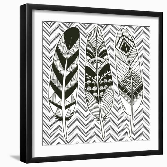 Geo Feathers IV Zentangle-Sara Zieve Miller-Framed Art Print