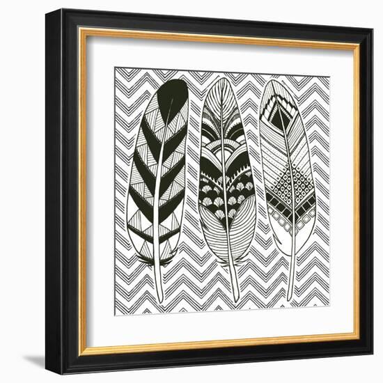 Geo Feathers IV Zentangle-Sara Zieve Miller-Framed Art Print