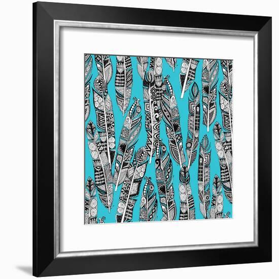 Geo Feathers Turquoise Blue-Sharon Turner-Framed Art Print