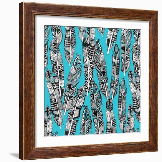 Geo Feathers Turquoise Blue-Sharon Turner-Framed Art Print