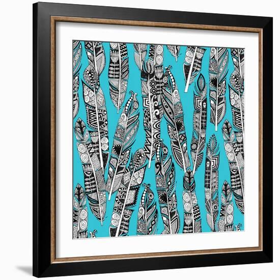 Geo Feathers Turquoise Blue-Sharon Turner-Framed Art Print