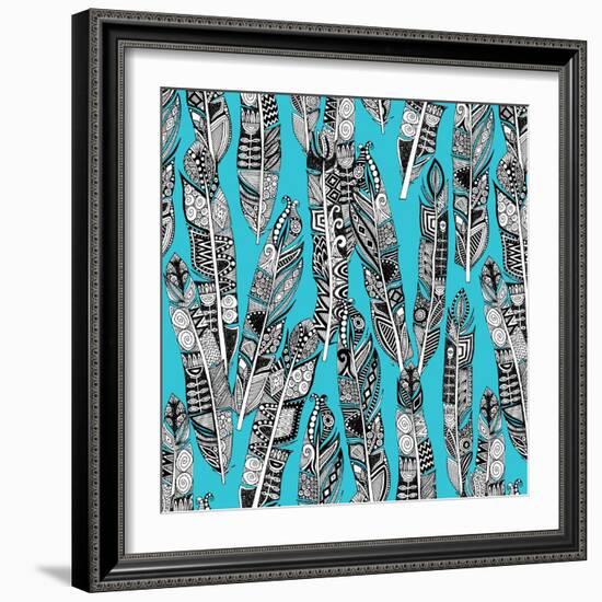 Geo Feathers Turquoise Blue-Sharon Turner-Framed Art Print